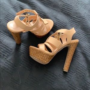 Peach color heels. No wear in them. Good condition